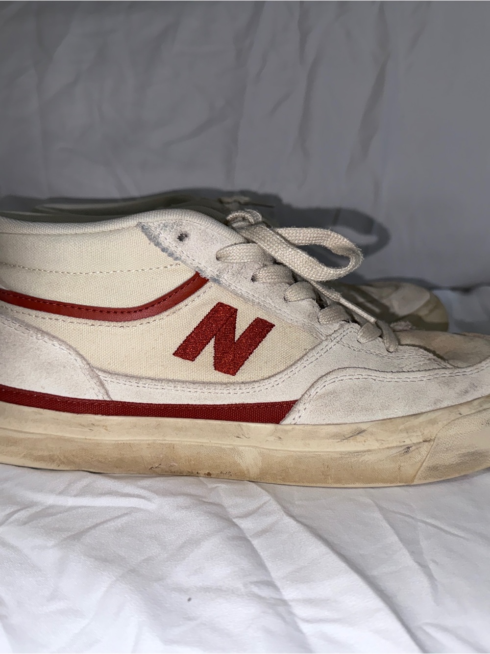 frankly Villani New Balance Cream and Red Low-Top Skate Sneaker